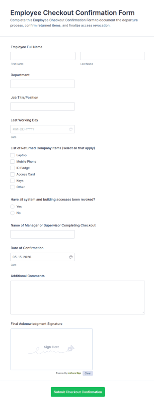 Employee Checkout Confirmation Form Template