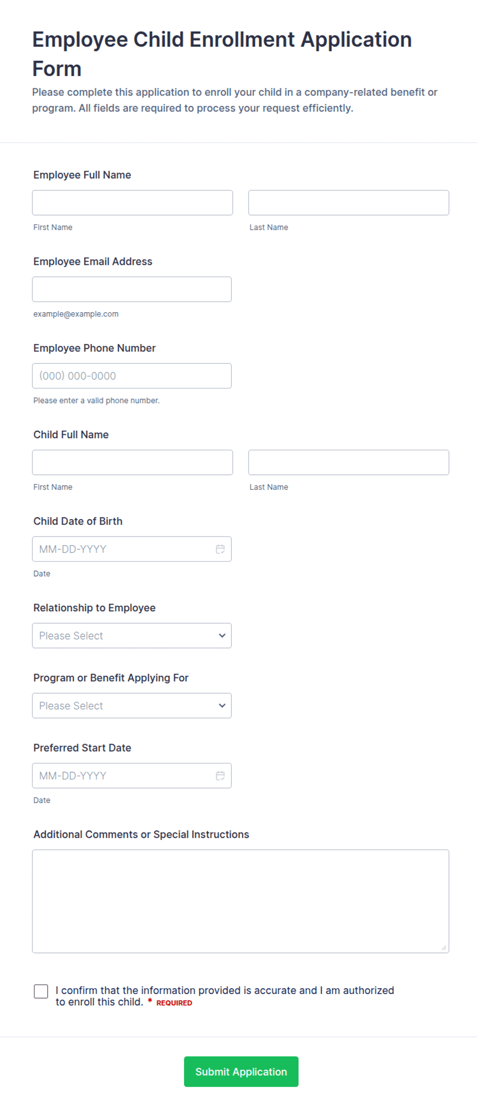 Employee Child Enrollment Application Form Template | Jotform