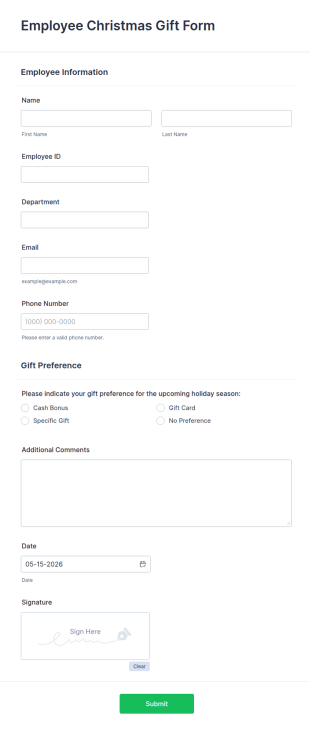 Employee Christmas Gift Form Template