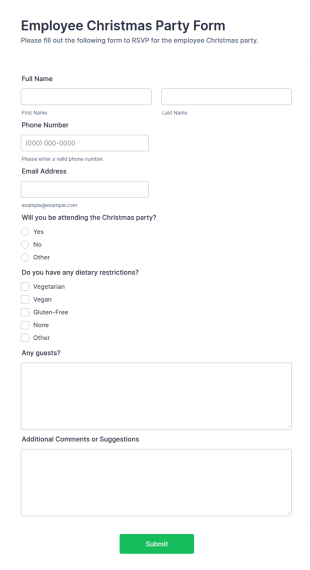 Employee Christmas Party Form Template