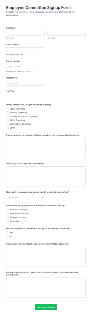 Employee Committee Signup Form Template
