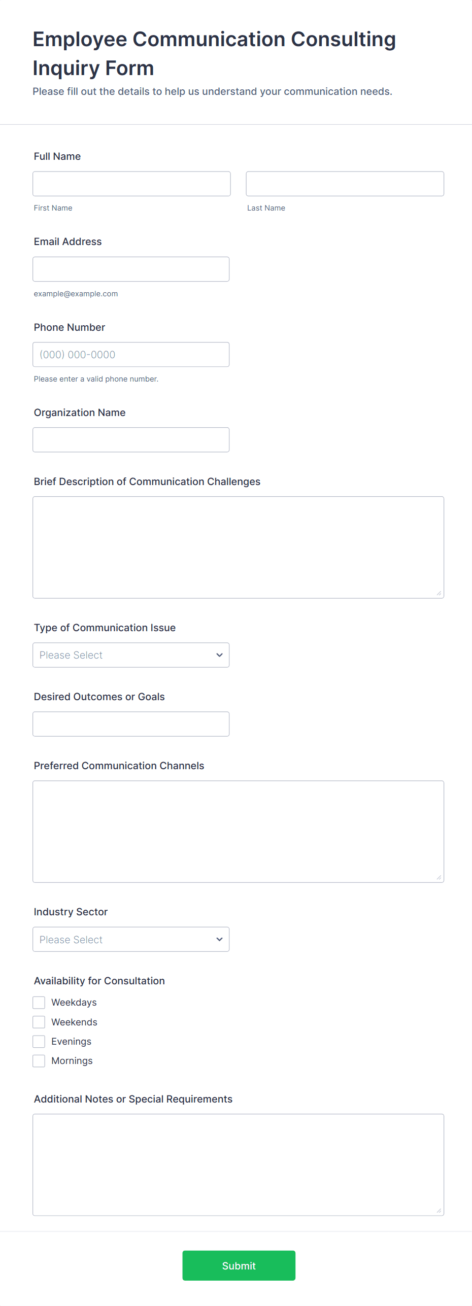 Employee Communication Consulting Inquiry Form Template | Jotform