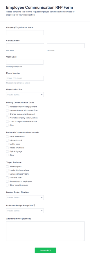 Employee Communication RFP Form Template