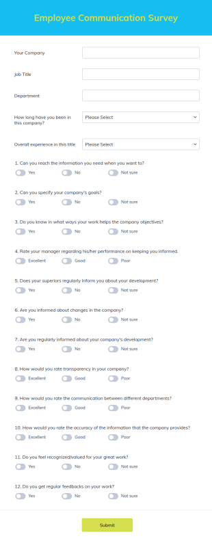 Employee Communication Survey Form Template