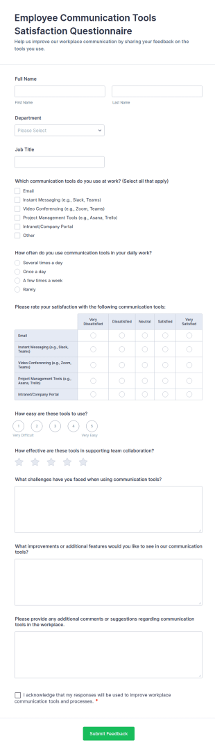 Employee Communication Tools Satisfaction Questionnaire Form Template