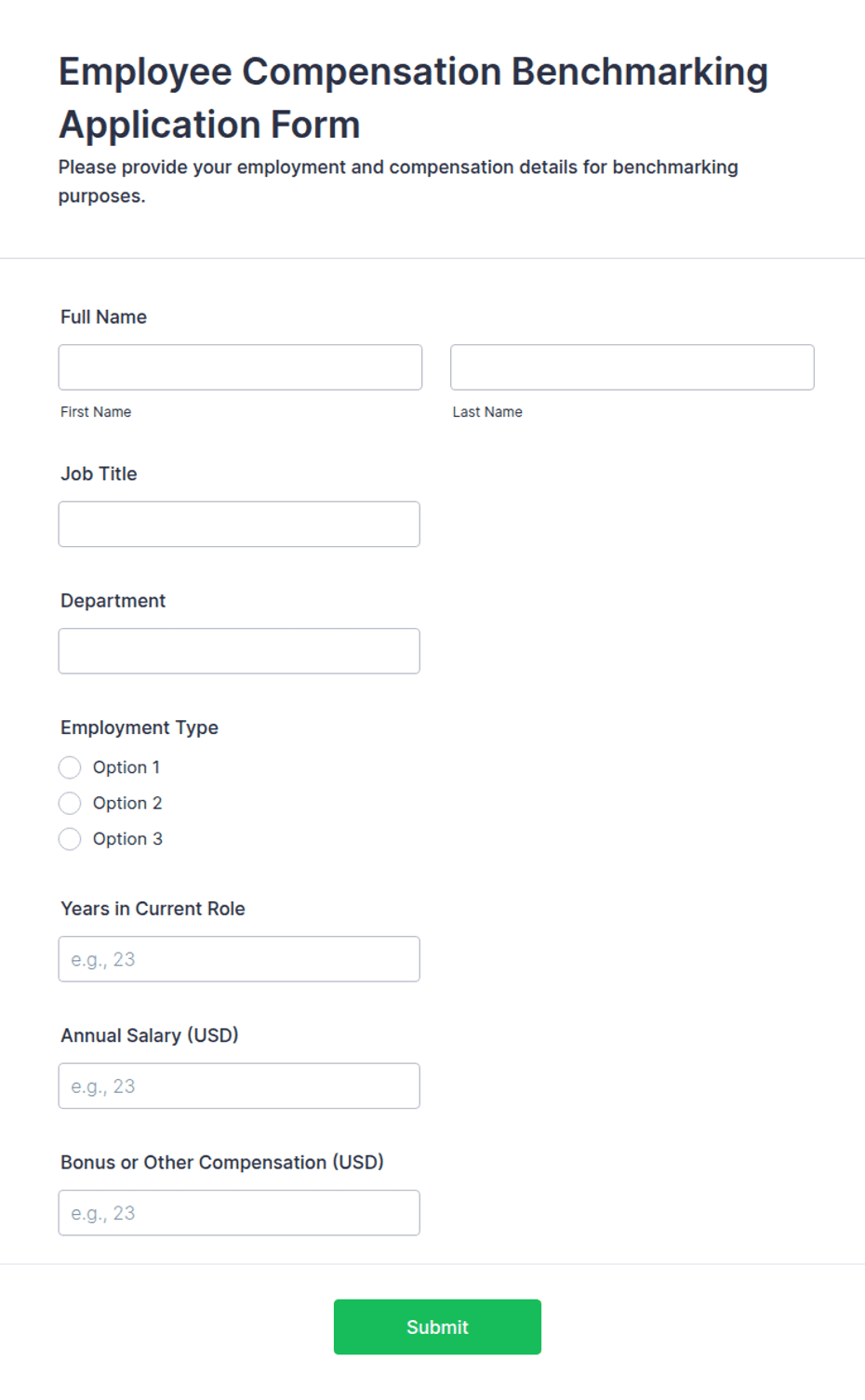 Employee Compensation Benchmarking Application Form Template | Jotform