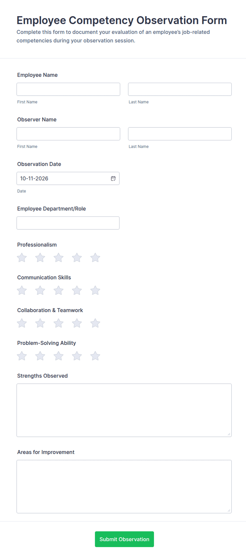 Employee Competency Observation Form Template | Jotform