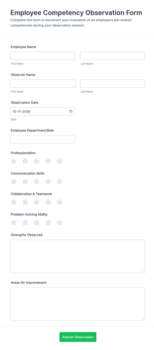 Employee Competency Observation Form Template