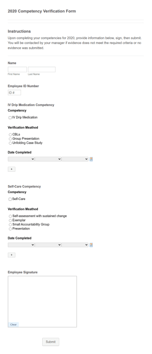 Employee Competency Verification Form Template