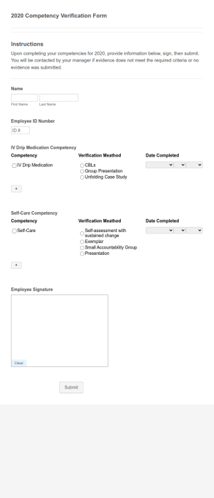 Employee Competency Verification Form Template
