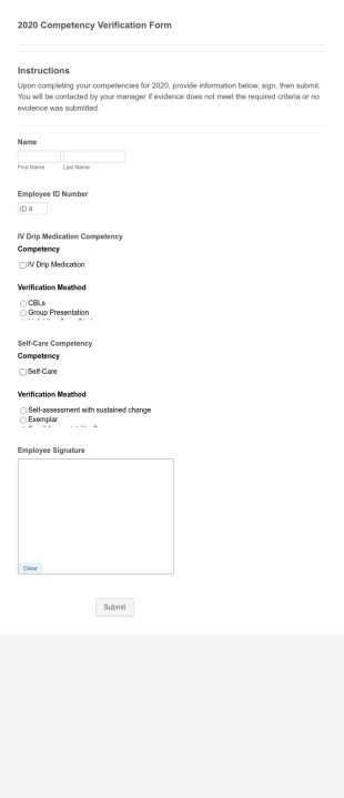 Employee Competency Verification Form Template