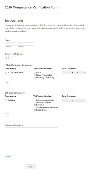 Employee Competency Verification Form Template