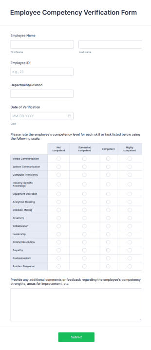 Employee Competency Verification Form Template