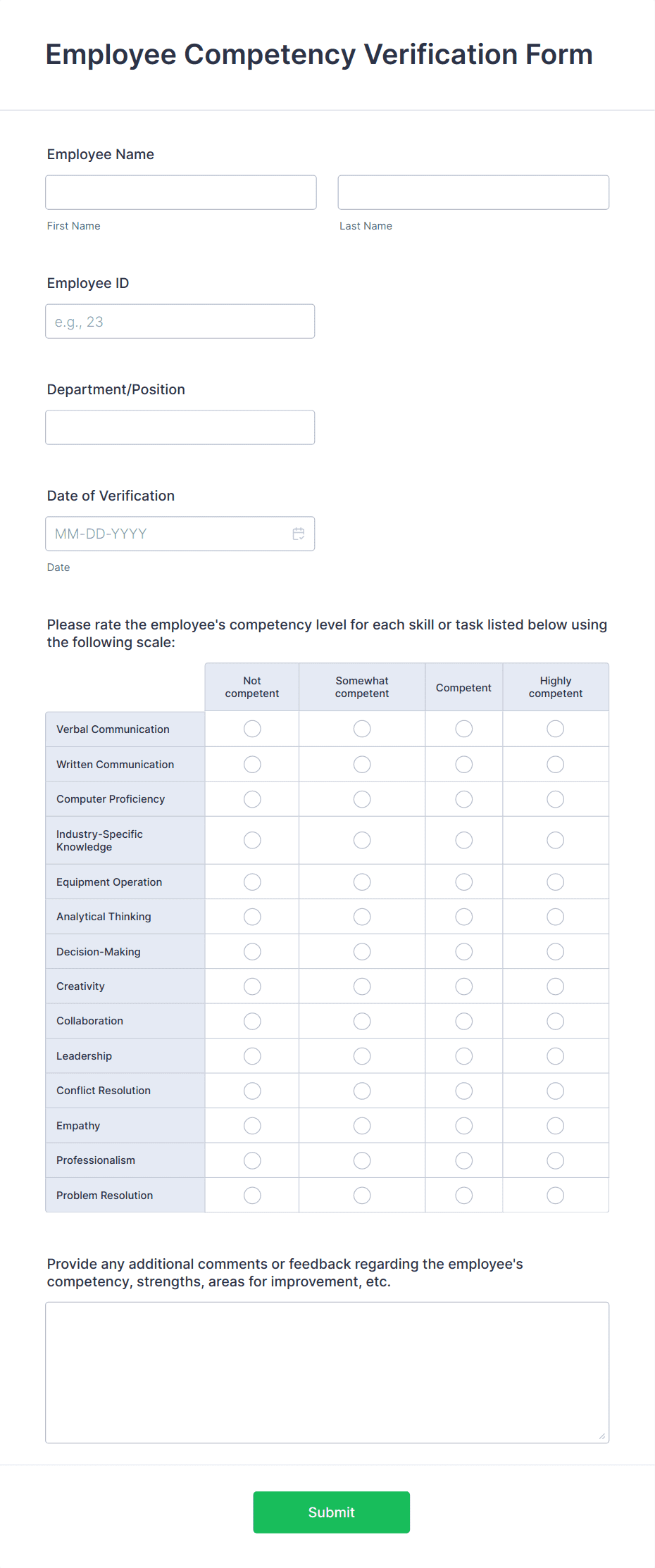 Employee Competency Verification Form Template | Jotform
