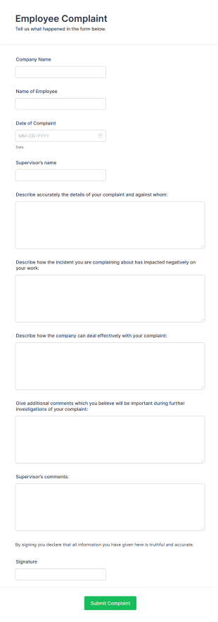Employee Complaint Form Template
