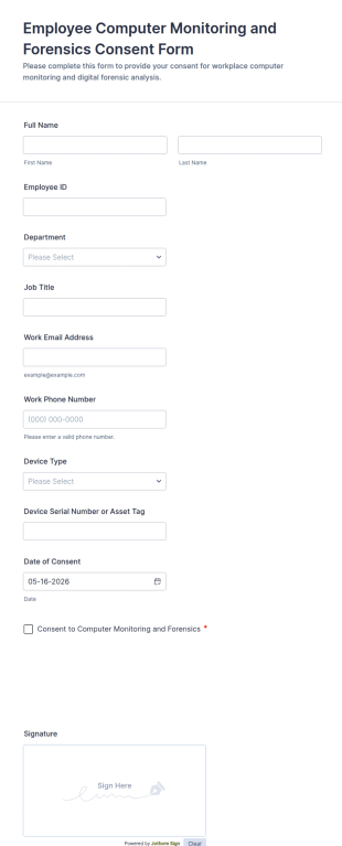 Employee Computer Monitoring And Forensics Consent Form Template