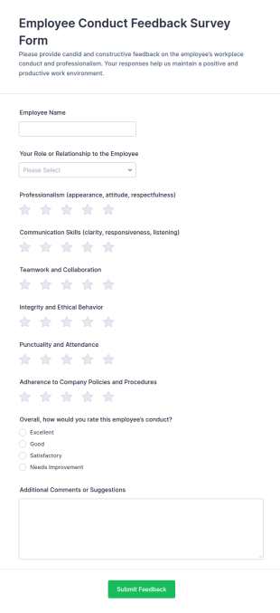 Employee Conduct Feedback Survey Form Template