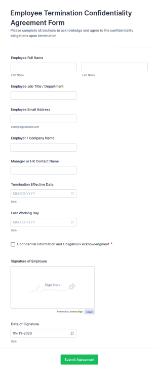 Employee Confidentiality Agreement Form Template