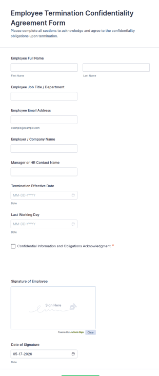 Employee Confidentiality Agreement Form Template