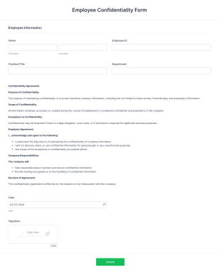 Employee Confidentiality Form Template