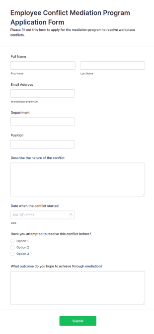 Employee Conflict Mediation Program Application Form Template