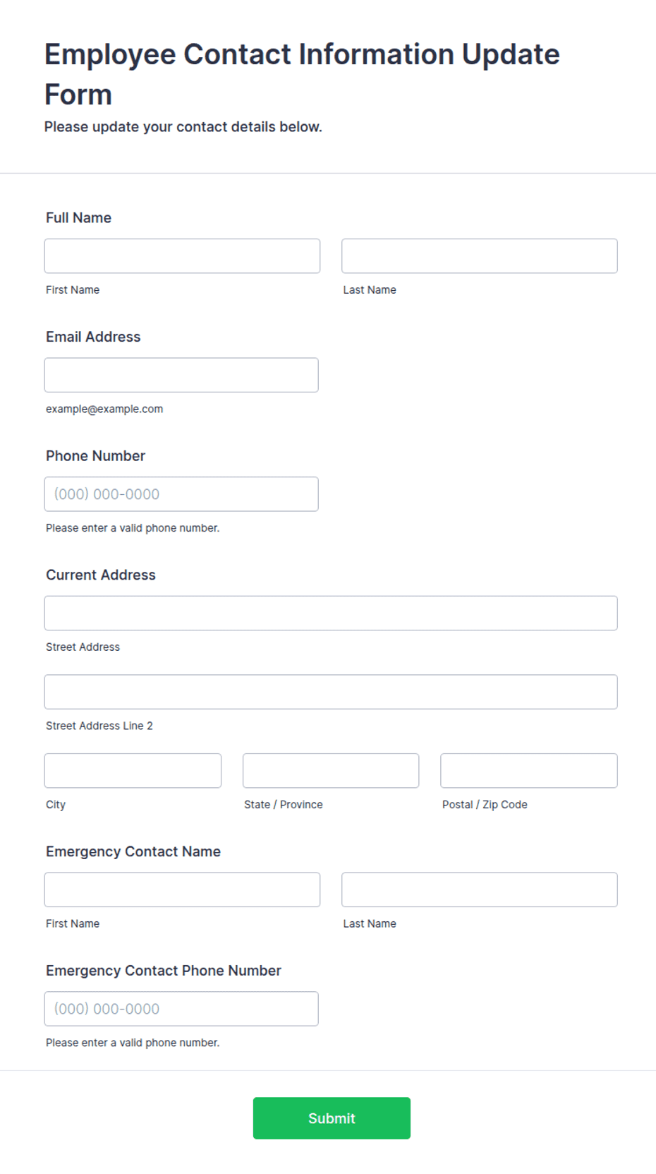 Work Inform Update Employee Contact Information Update Form Template | Jotform
