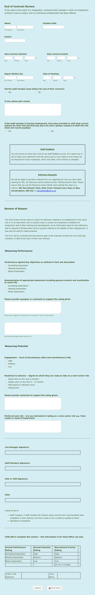Employee Contract Review Form Template