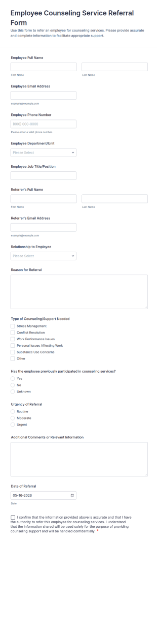 Employee Counseling Service Referral Form Template