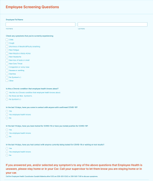 Employee Covid 19 Screening Form Template