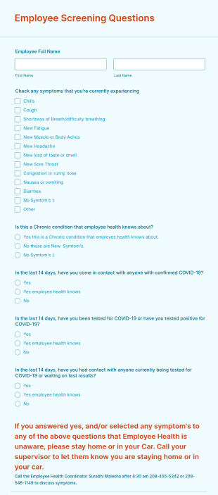 Employee Covid 19 Screening Form Template