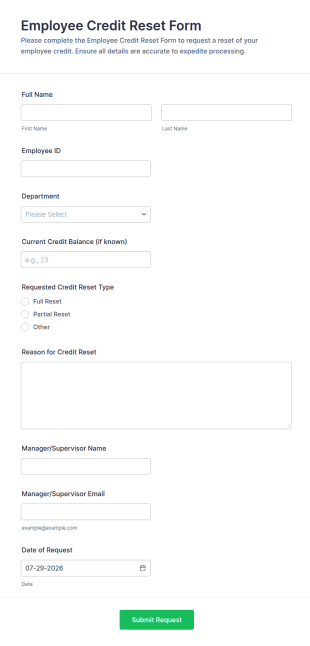 Employee Credit Reset Form Template