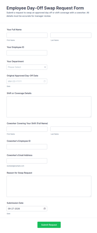 Employee Day Off Swap Request Form Template