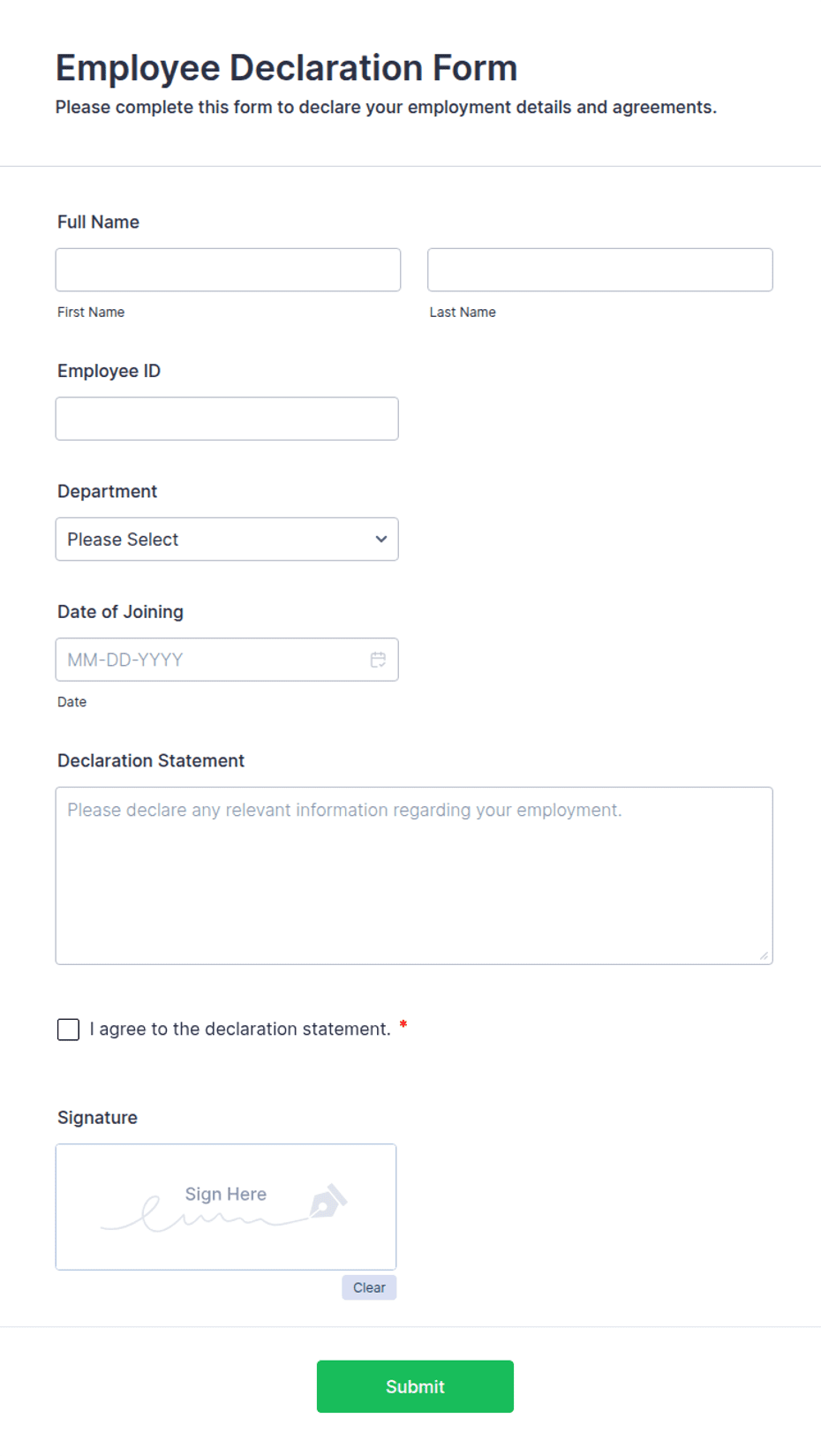 Employee Declaration Form Template | Jotform