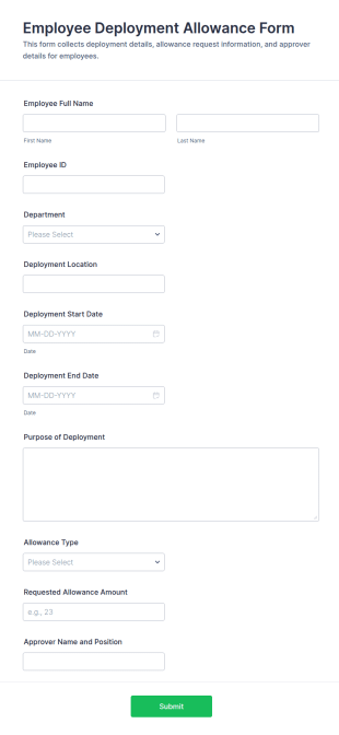 Employee Deployment Allowance Form Template