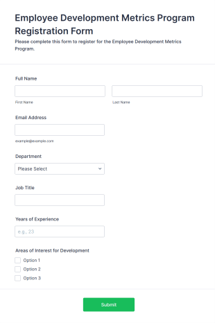 Employee Development Metrics Program Registration Form Template