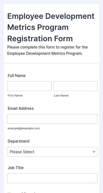 Employee Development Metrics Program Registration Form
