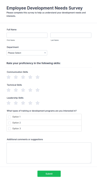 Employee Development Needs Survey Form Template