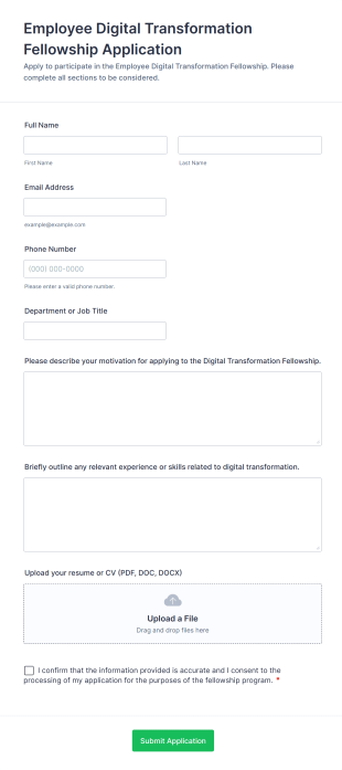 Employee Digital Transformation Fellowship Application Form Template