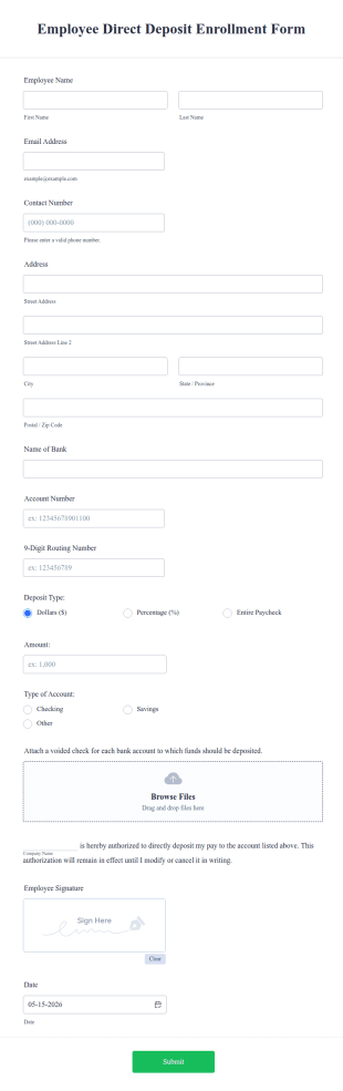 Employee Direct Deposit Enrollment Form Template