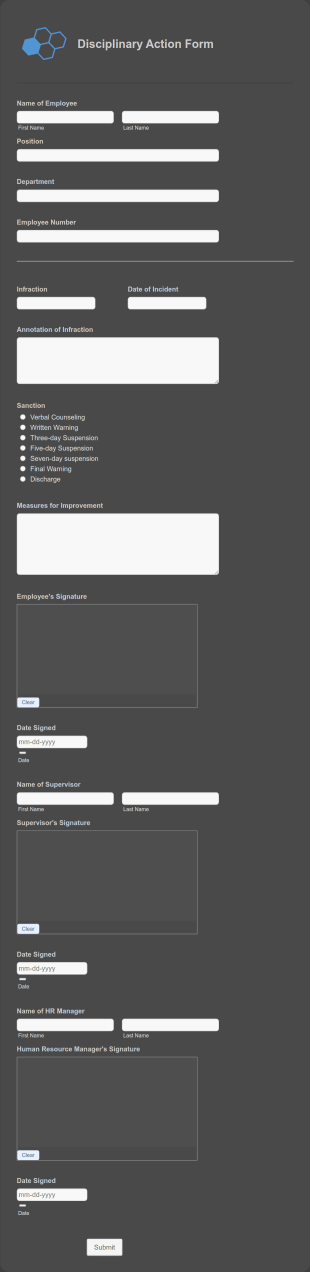Employee Disciplinary Report Form Template