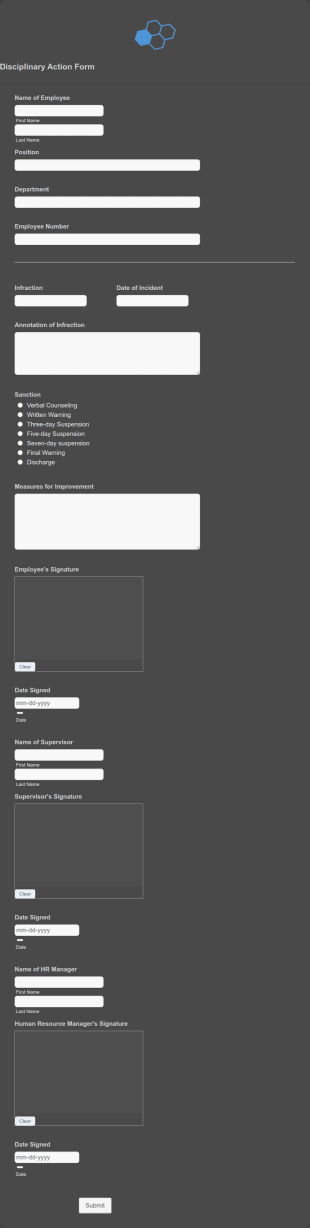 Employee Disciplinary Report Form Template