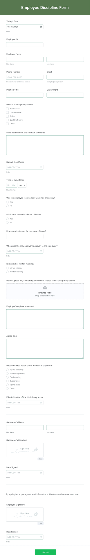 Employee Discipline Form Template