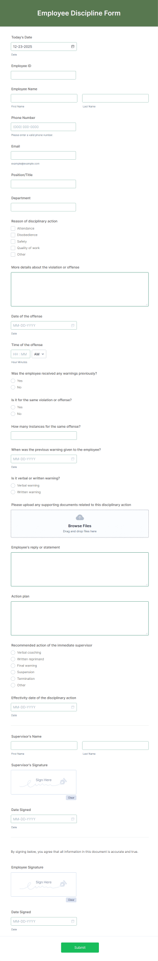 Employee Discipline Form Template