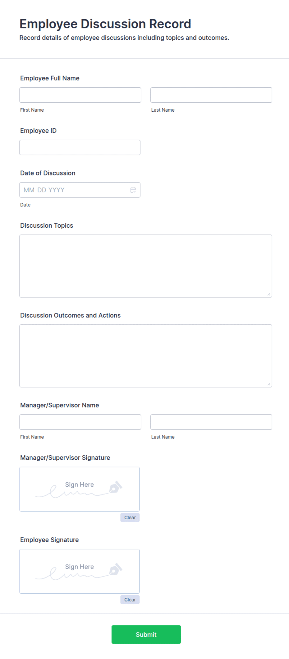 Discuss Form Employee Discussion Record Form Template | Jotform