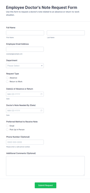 Employee Doctor's Note Request Form Template