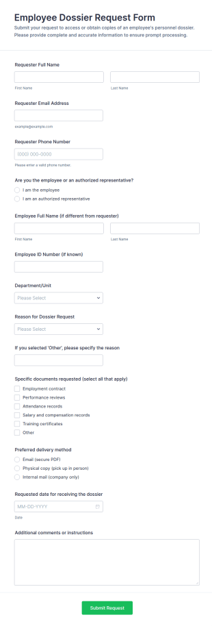Employee Dossier Request Form Template