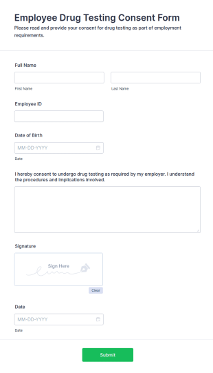 Employee Drug Testing Consent Form Template