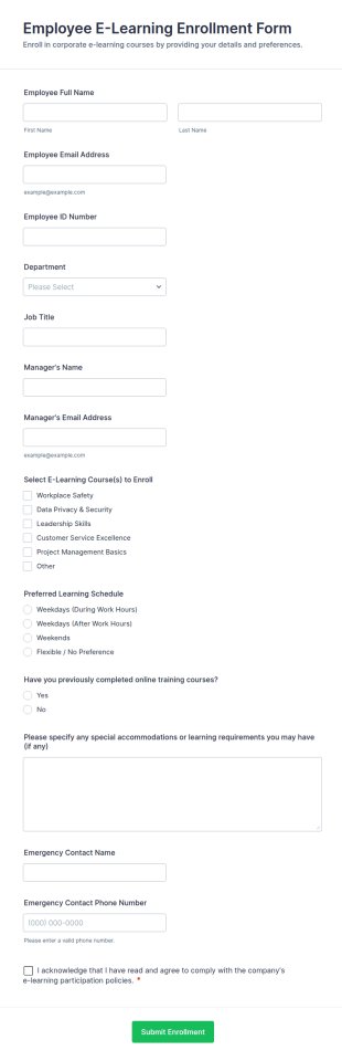 Employee E Learning Enrollment Form Template