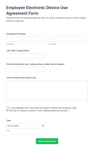 Employee Electronic Device Use Agreement Form Template