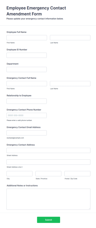 Employee Emergency Contact Amendment Form Template